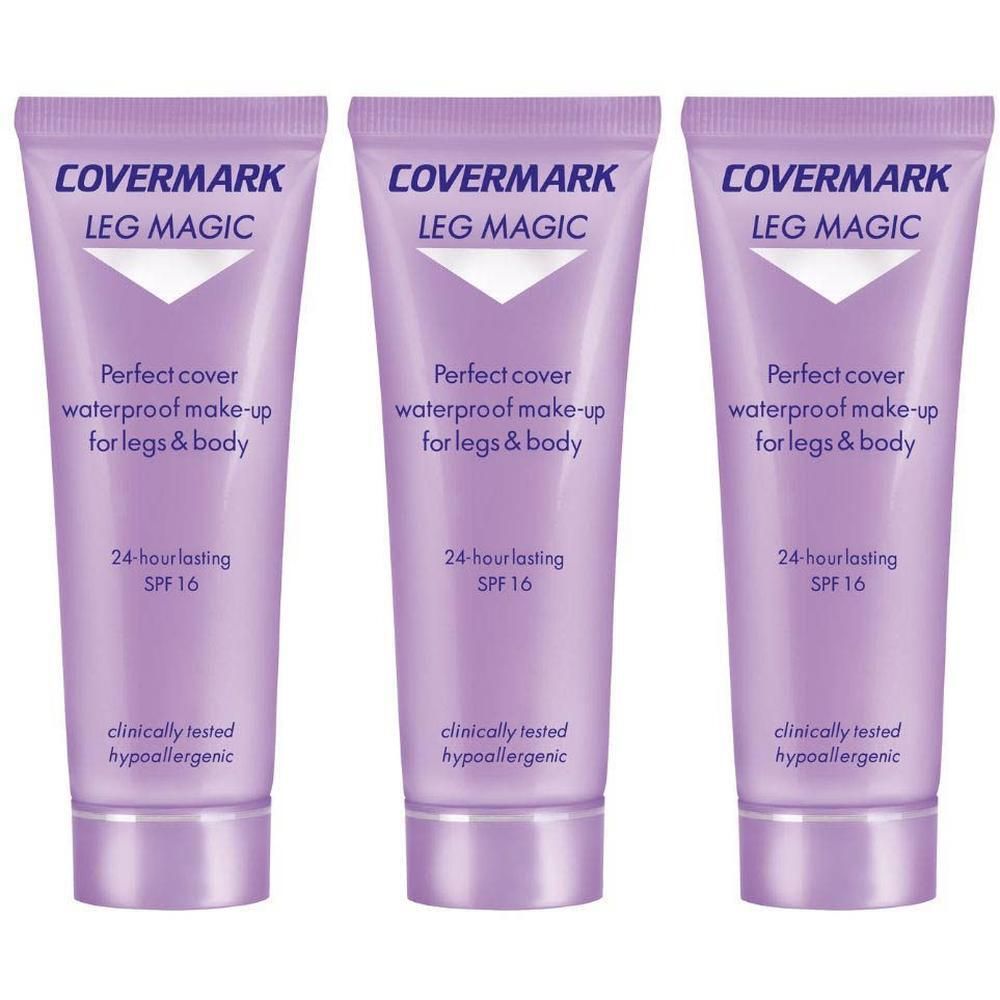 Trois tubes de Covermark Leg Magic SPF 16, maquillage imperméable pour jambes et corps.