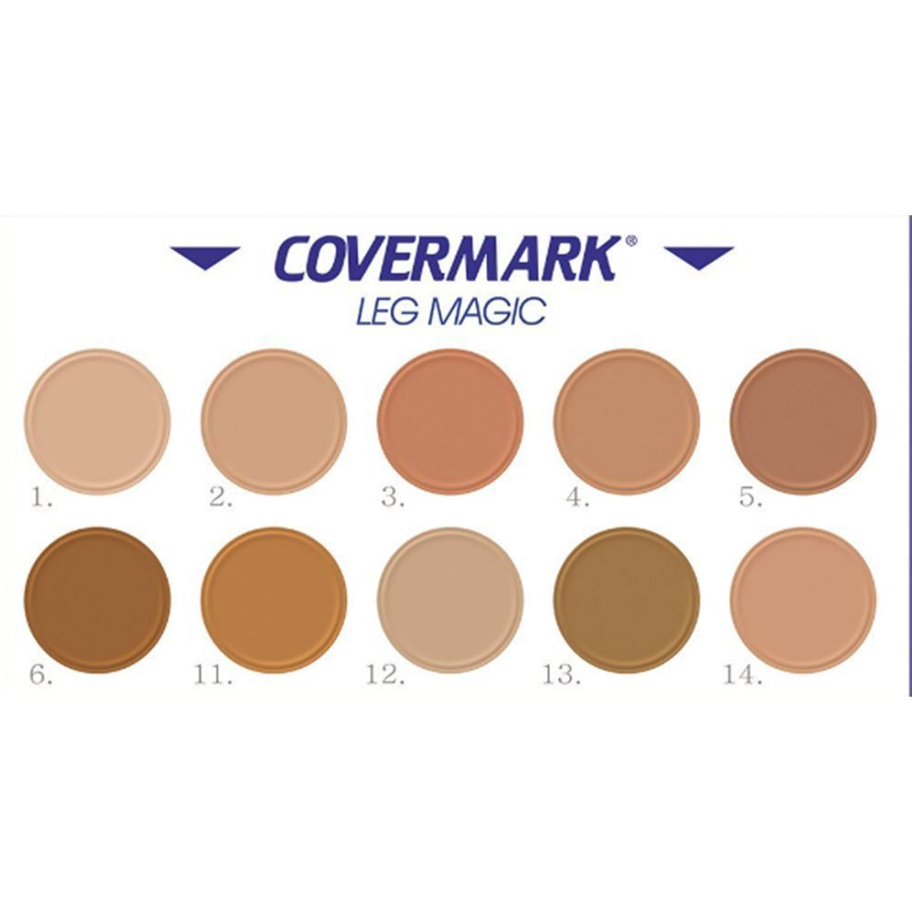 Tien kleurstalen van Covermark Leg Magic, genummerd van 1 tot 14.