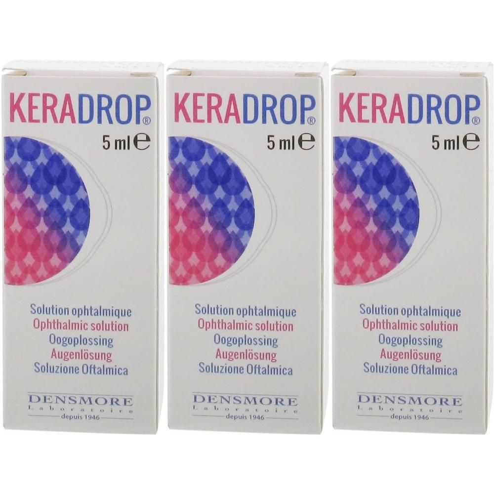 Trois boîtes Keradrop 5ml, solution ophtalmique.