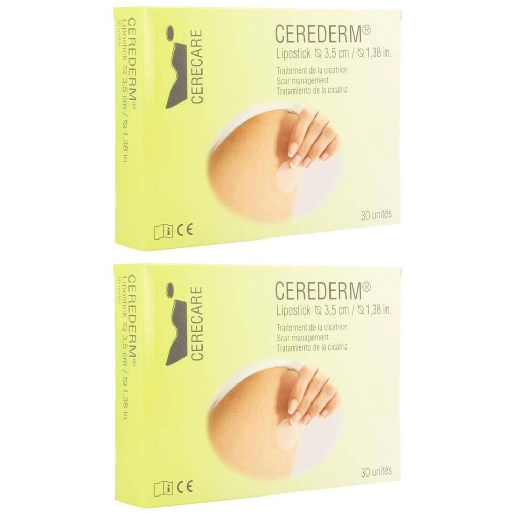 Deux boîtes de Cerederm Lipostick, 3,5 cm. Gestion des cicatrices.