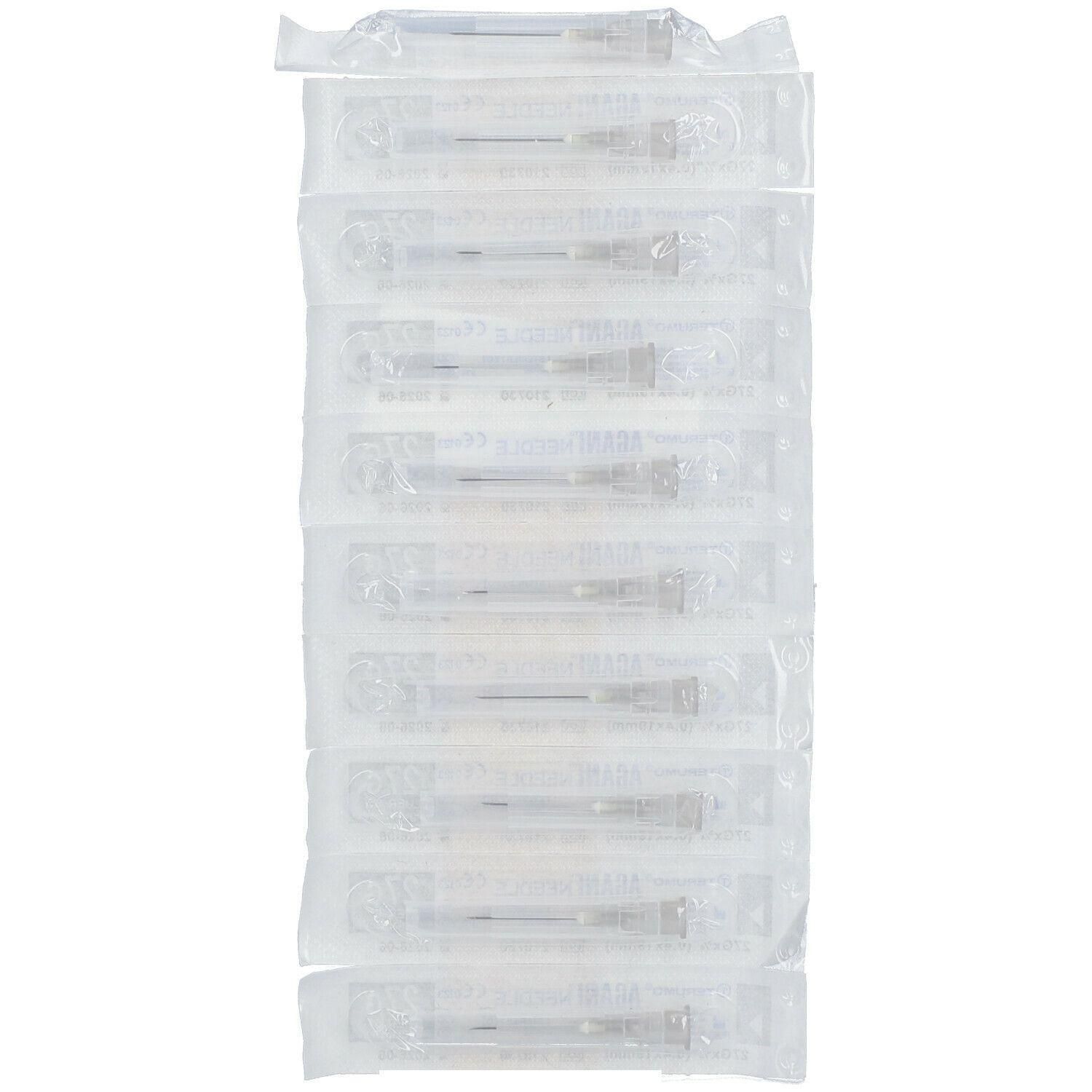 Plusieurs aiguilles d'injection emballées individuellement, 27g, 3/4 pouce, grises.