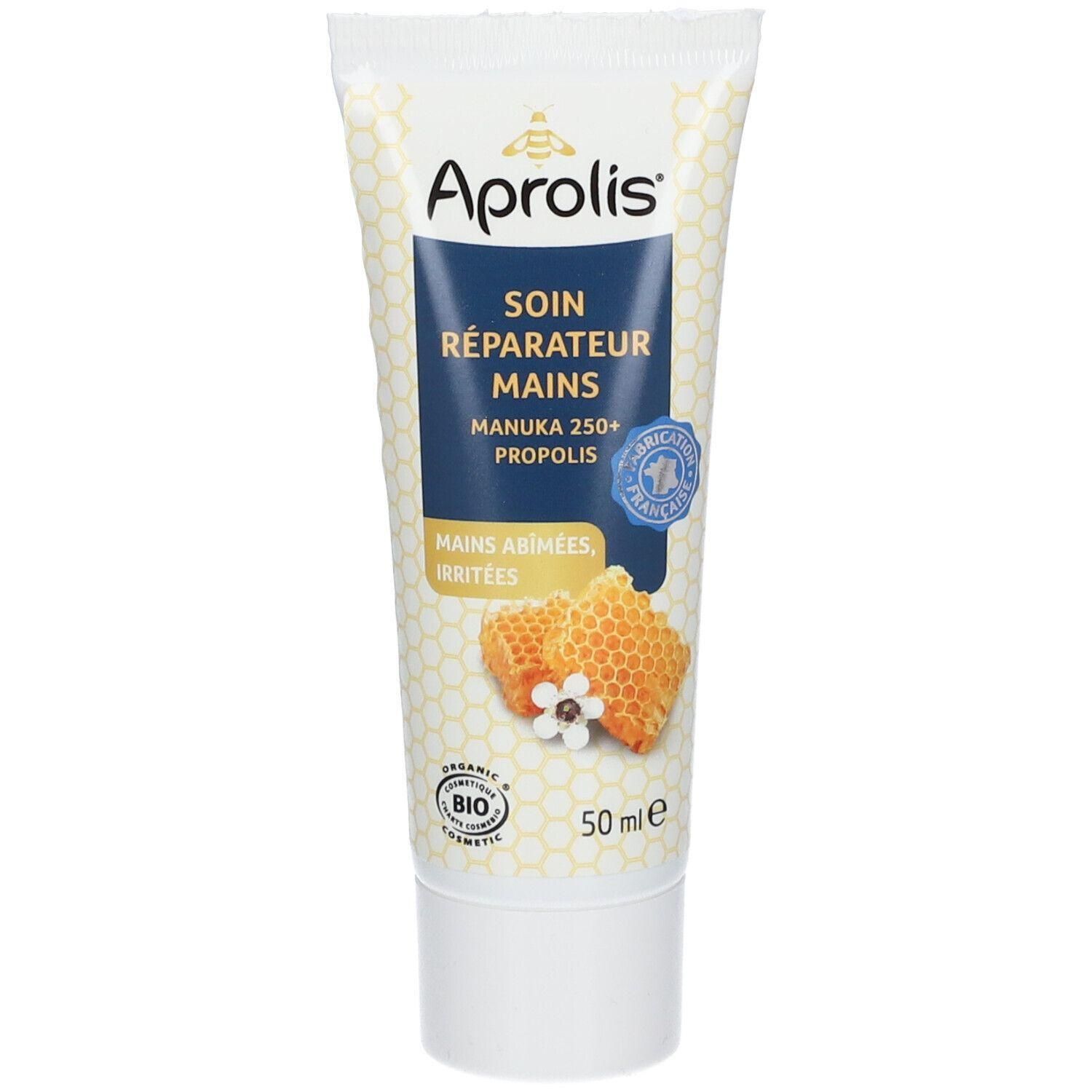 Aprolis Soin Réparateur Mains, Manuka 250+ Propolis, 50 ml. Pour mains abîmées, irritées.