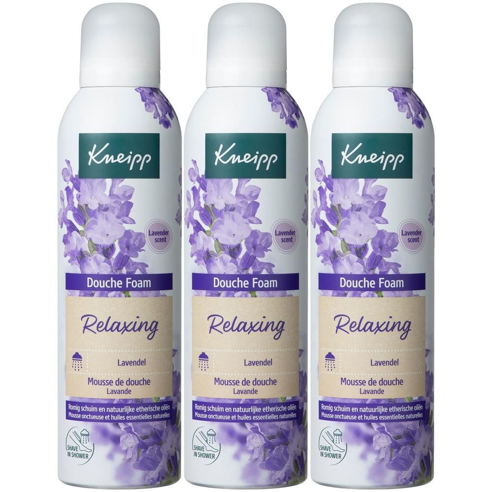 Trois flacons de mousse de douche Kneipp Lavande Relaxing.