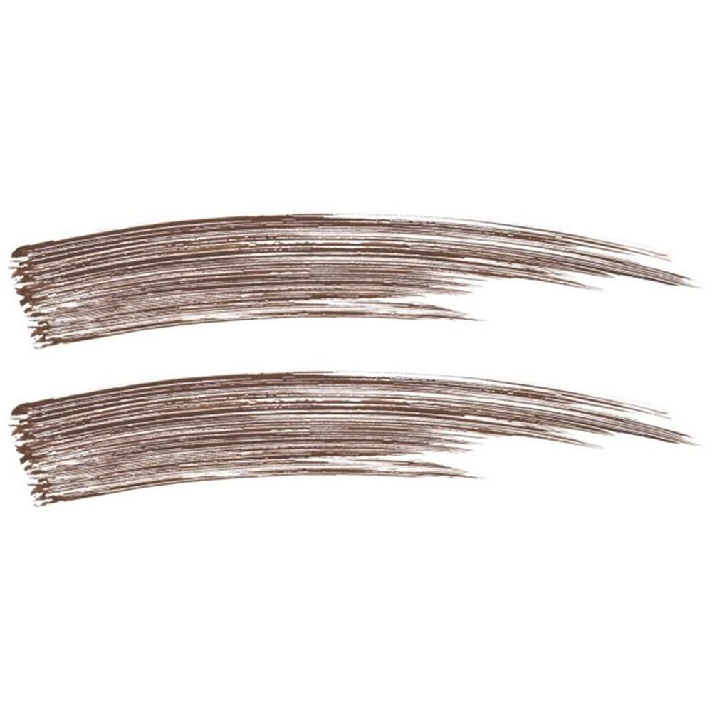 Twee bruine mascara-strepen op een witte achtergrond.