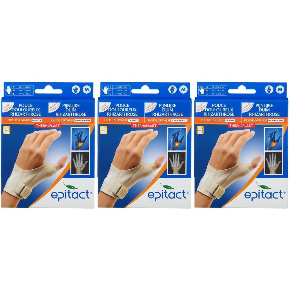 Orthèse rigide Epitact pour pouce douloureux rhizarthrose, taille M, droite. Beige avec fermeture velcro.