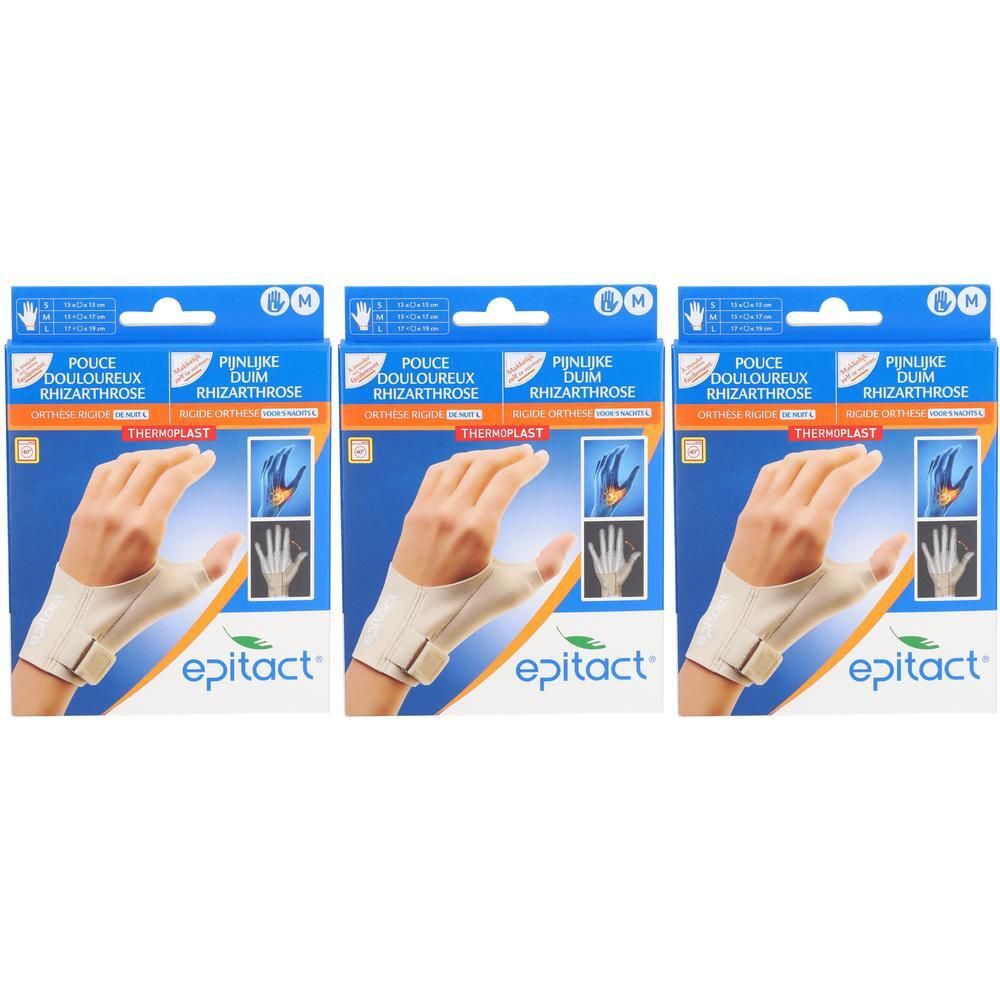 Orthèse rigide Epitact pour pouce douloureux rhizarthrose, beige, avec fermeture velcro.