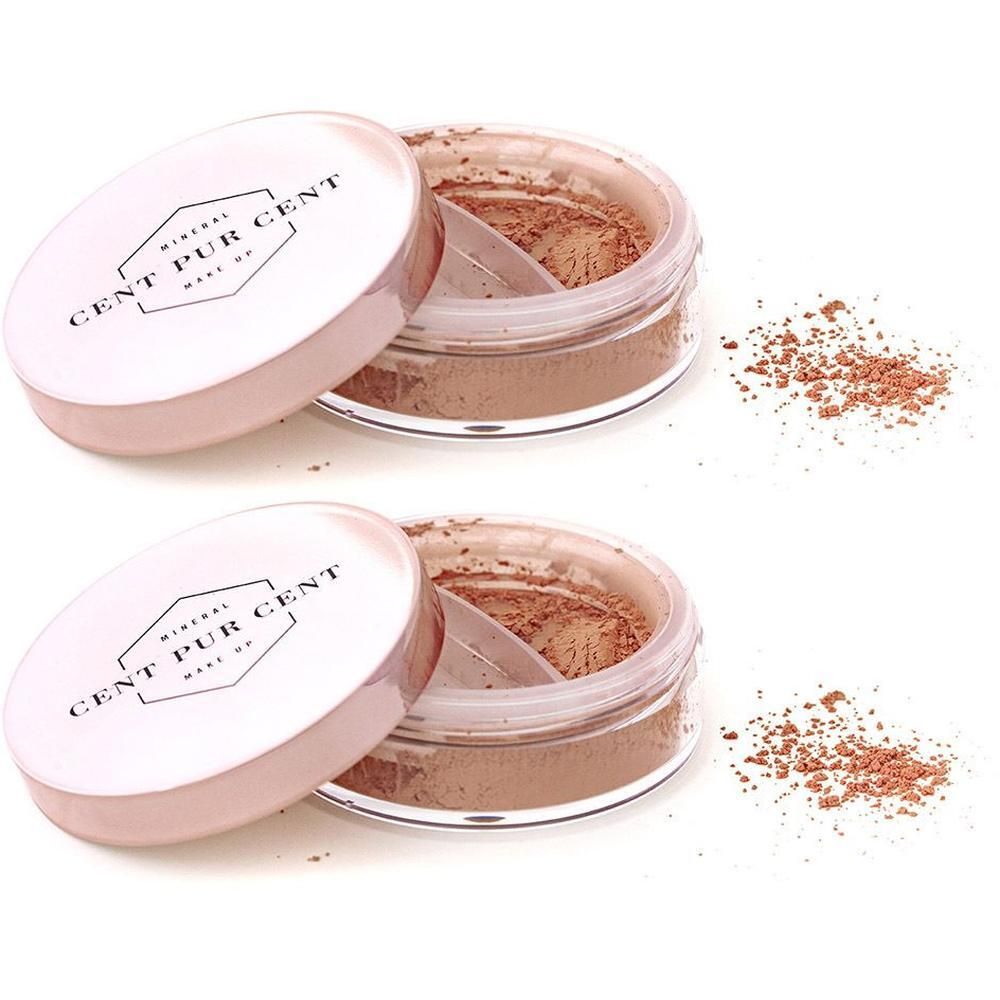 Twee potjes los minerale poeder blush, kleur brons.