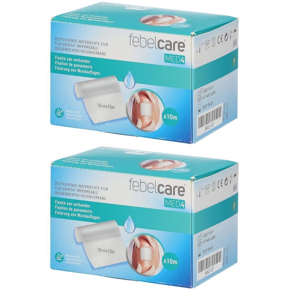 Febelcare MED4 film adhésif imperméable, 10cmx10m. Lot de deux rouleaux.