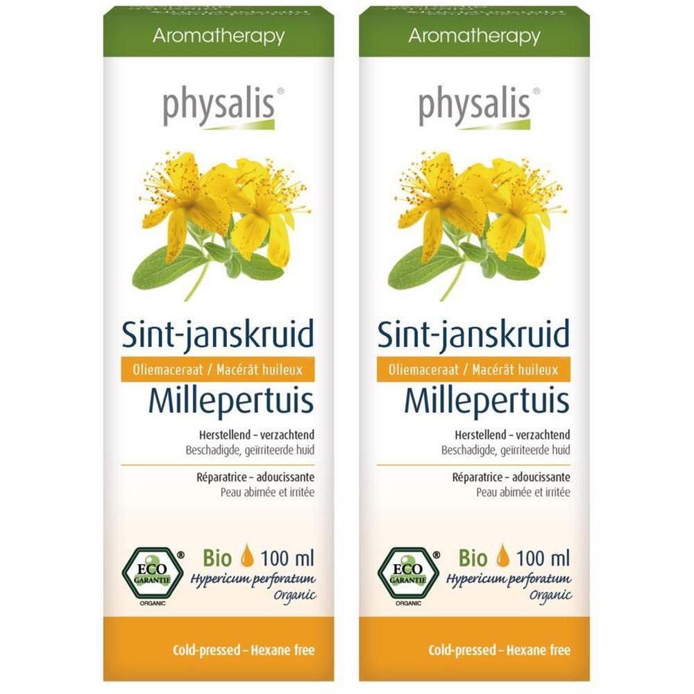 Twee flessen Physalis® Sint-janskruidolie Bio, 100ml. Aromatherapie.