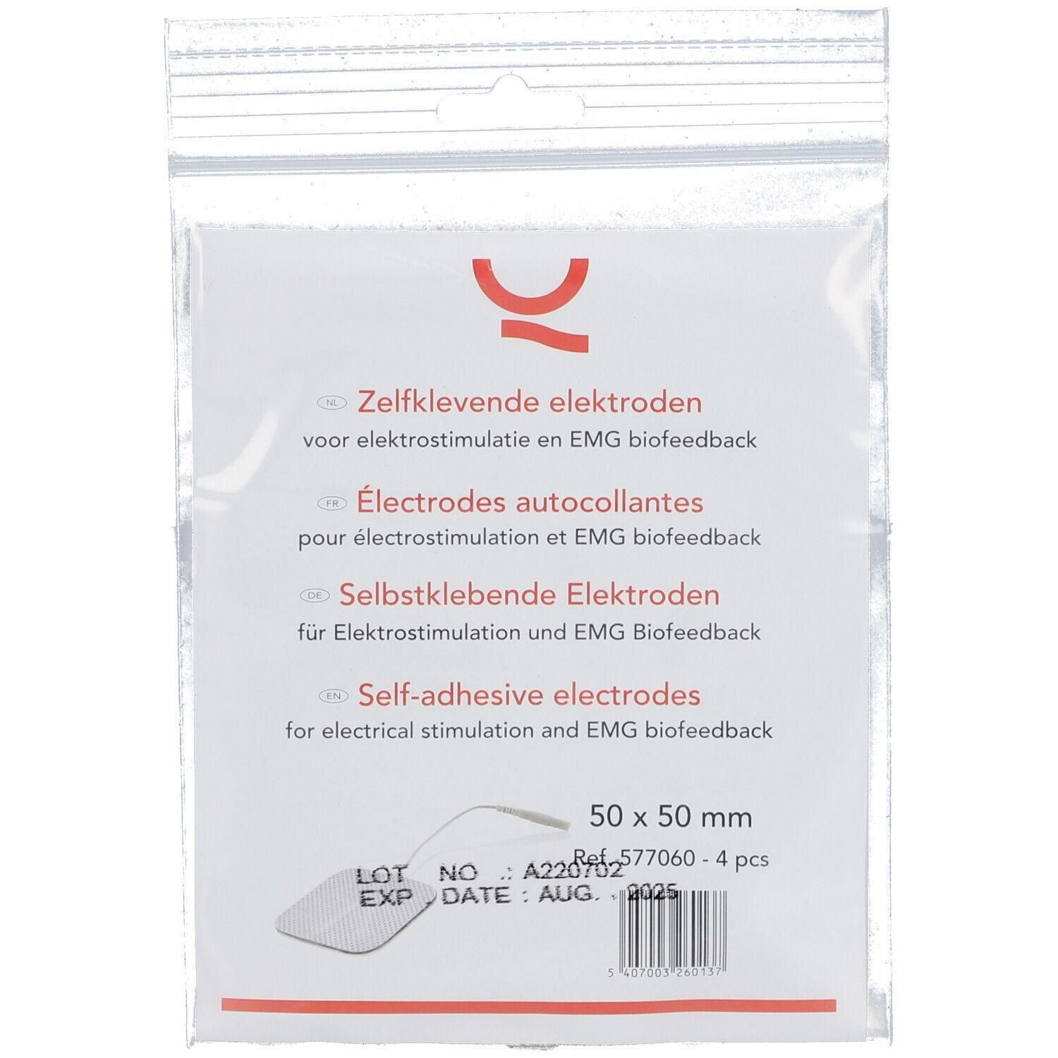 Zelfklevende elektroden, 50x50mm, 4 stuks. Voor elektrostimulatie en EMG biofeedback.