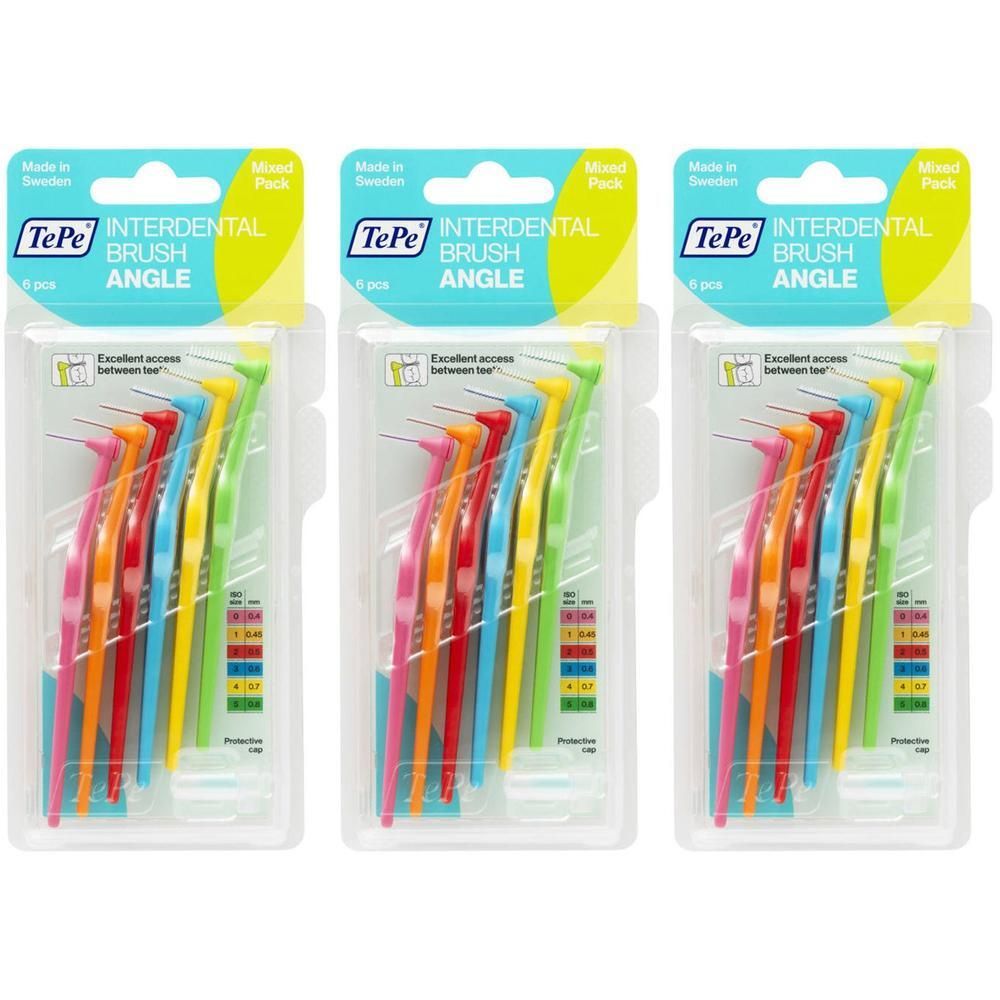 Brosses interdentaires TePe Angle, paquet de 5, tailles mixtes. Fabriqué en Suède.