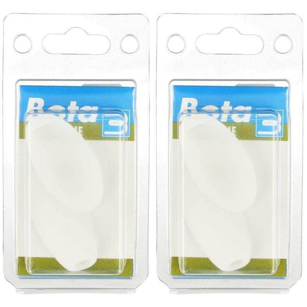 Twee witte teenbeschermers in blisterverpakking.