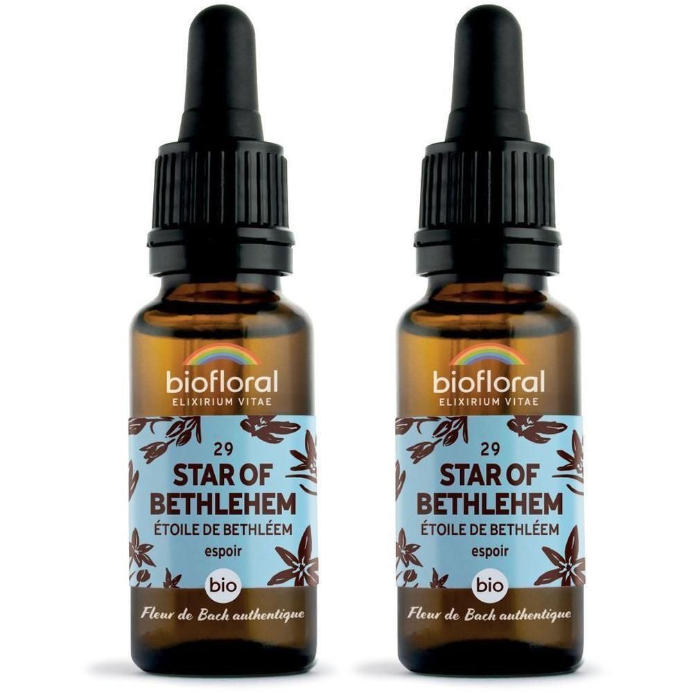 Twee Biofloral Ster van Bethlehem druppelflesjes.