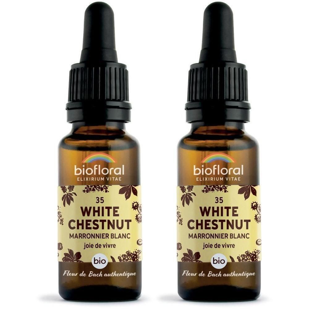 Twee druppelflesjes witte kastanje, merk Biofloral.