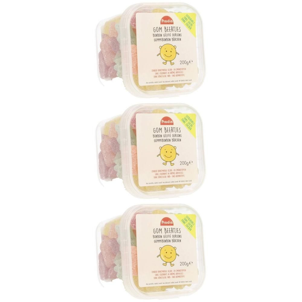 Drie pakken met fruitige winegums, elk 200g.