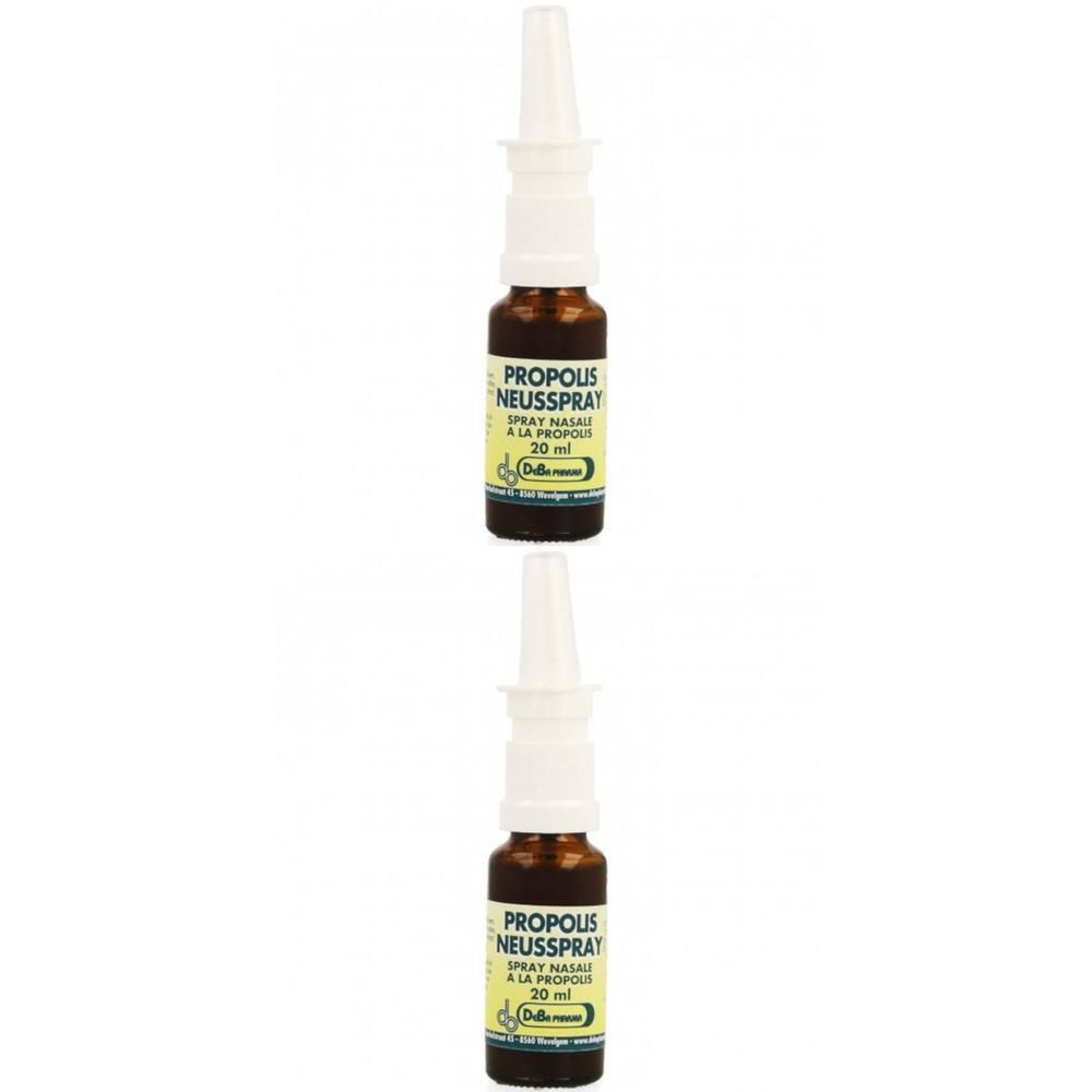 Twee bruine glazen flesjes met neusspray applicator en geel etiket.