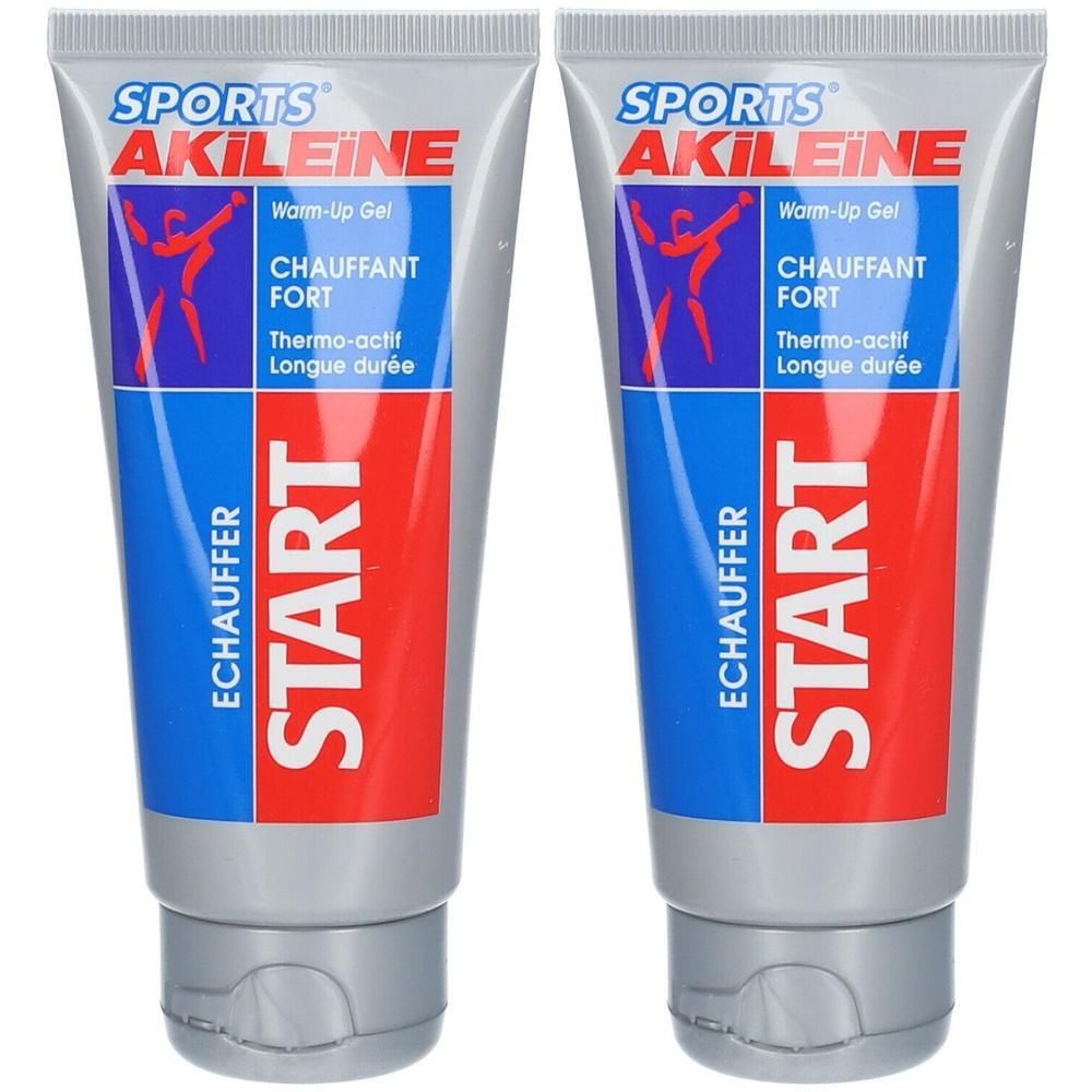 Deux tubes de gel chauffant Akileïne Sports Start. Thermo-actif, longue durée.