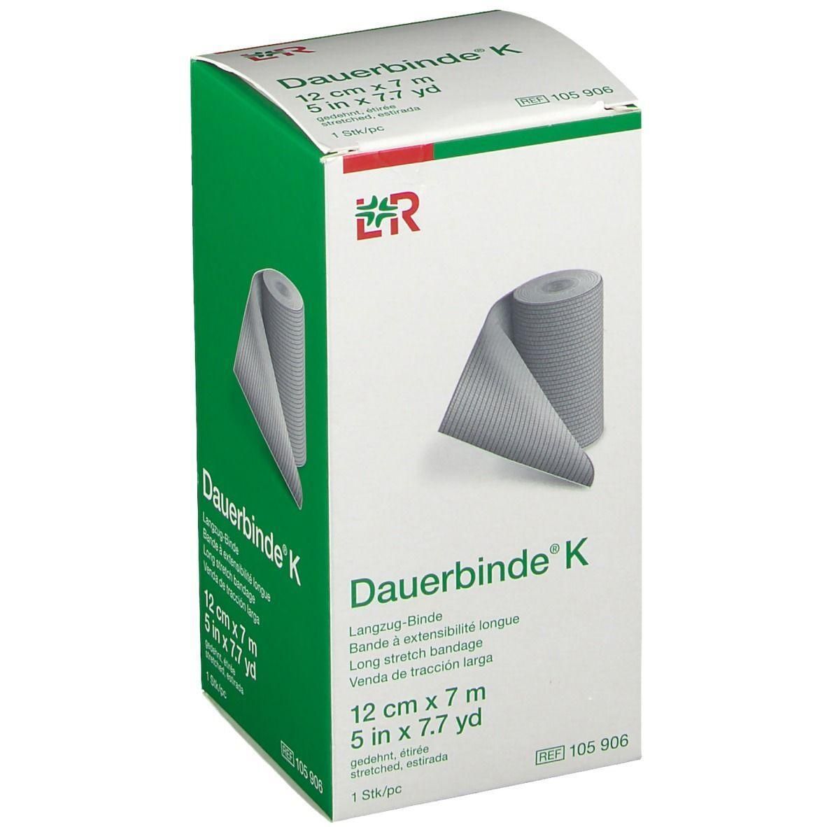 Emballage pour une bande extensible K, 12 cm x 7 m. Gris avec des accents verts.