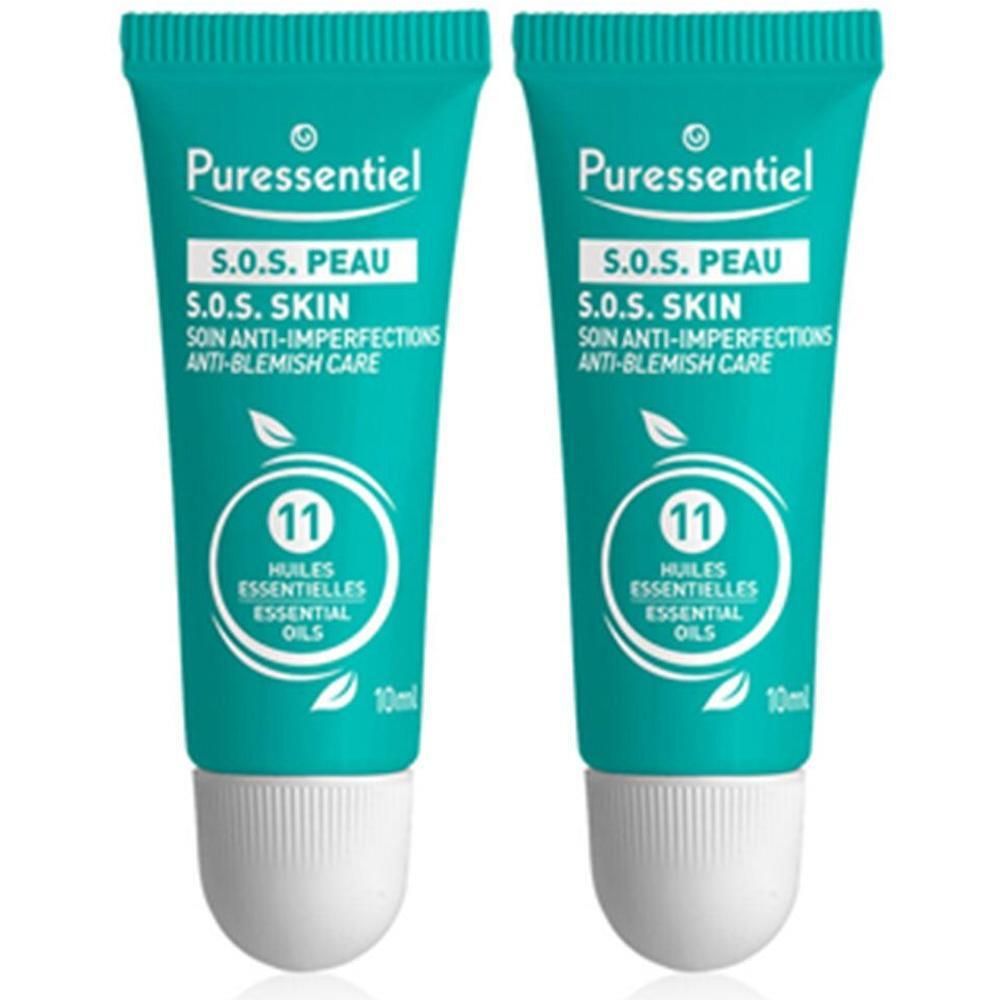 Twee Puressentiel SOS Huidverzorging tubes met 11 essentiële oliën, 10ml.