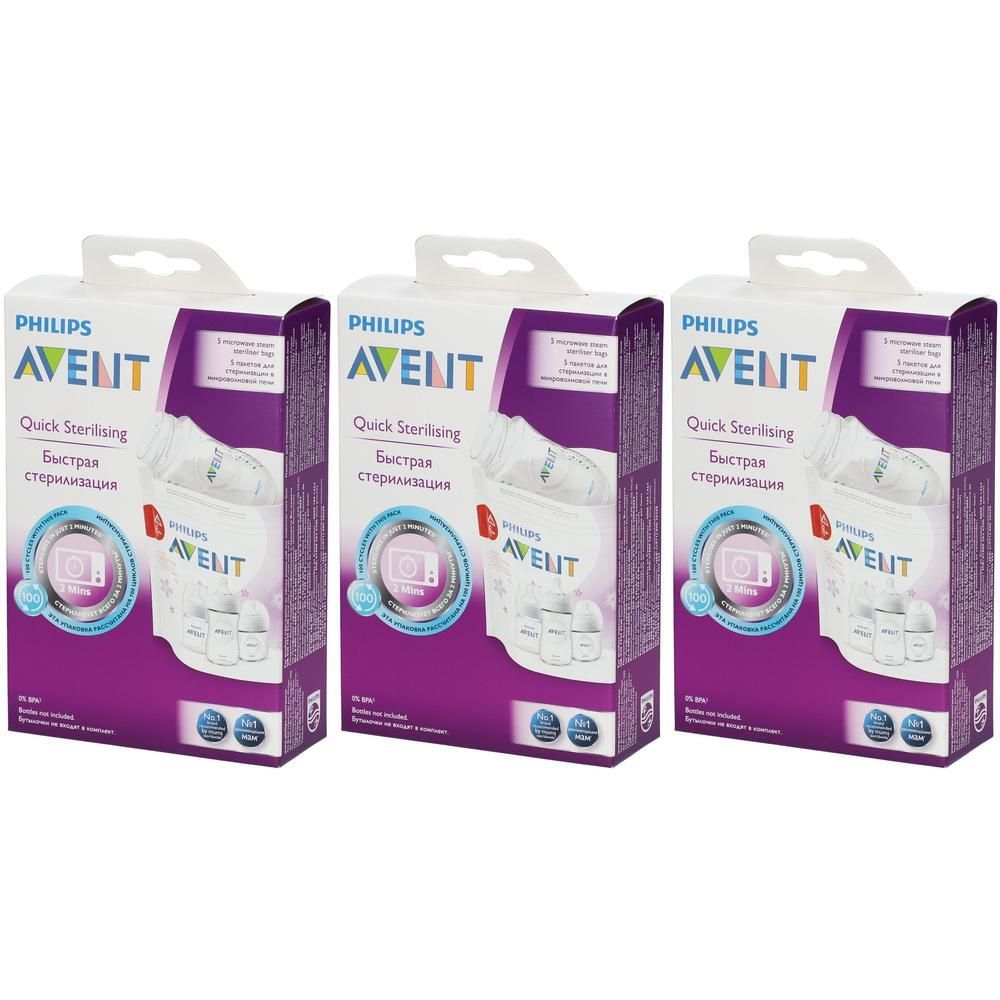 Drie Philips Avent magnetronsterilisatiezakjes.