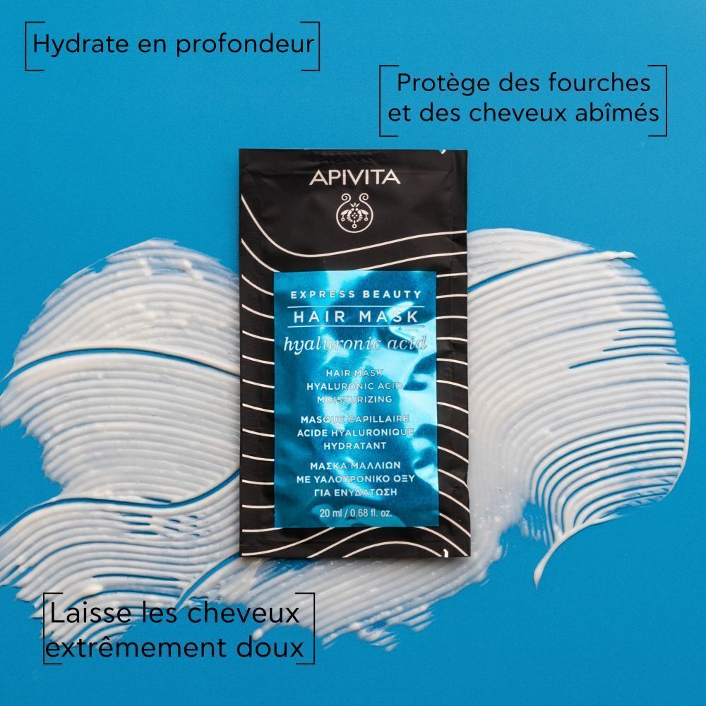 Masque capillaire Apivita Express Beauty à l'acide hyaluronique, 20ml.