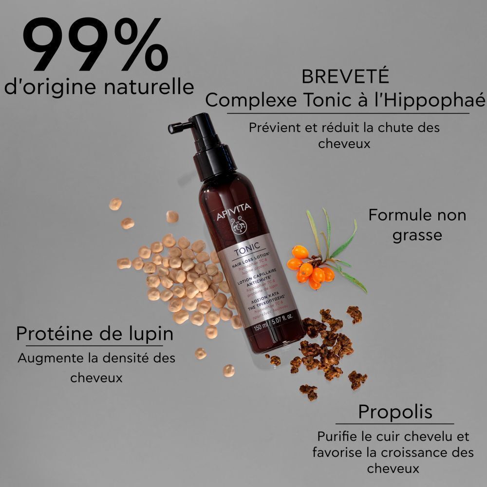 Lotion Apivita Tonic avec hippophae, lupin et propolis.
