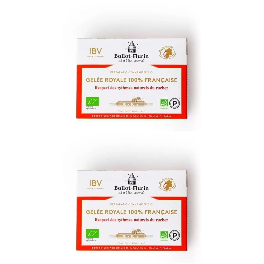 Deux boîtes de Ballot-Flurin Gelée Royale 100% Française. Avec label Bio et label P.