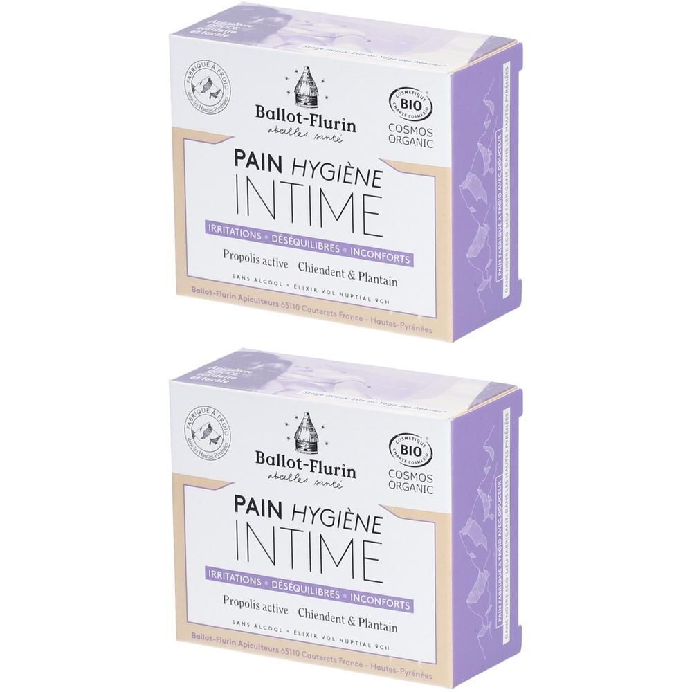 Twee dozen Ballot-Flurin Intieme Hygiëne Zeep met Propolis, Chiemdent & Plantain. BIO COSMOS ORGANIC gecertificeerd.