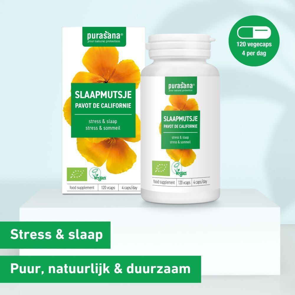 Fles en doos Purasana Slaapmutsje Bio met Californische klaproos.