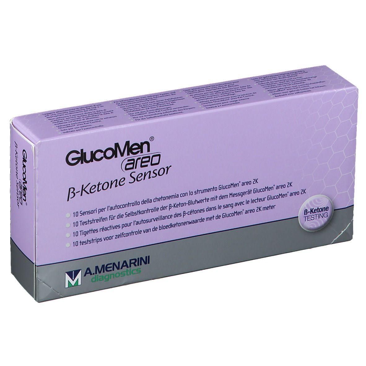 Boîte de 10 bandelettes réactives GlucoMen areo B-Ketone pour lecteur GlucoMen areo 2K.