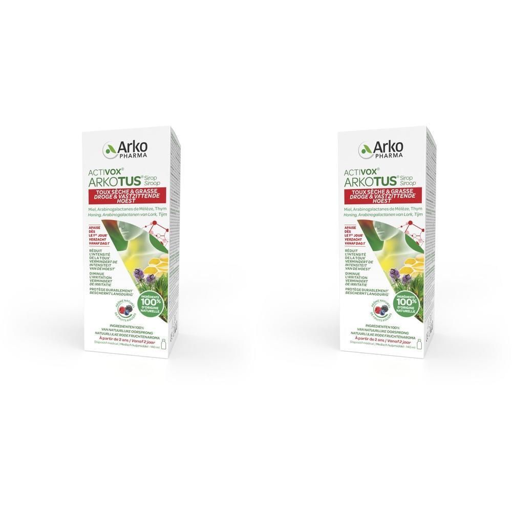 Deux boîtes de sirop Arkotus. Arko Pharma Activox Arkotus.