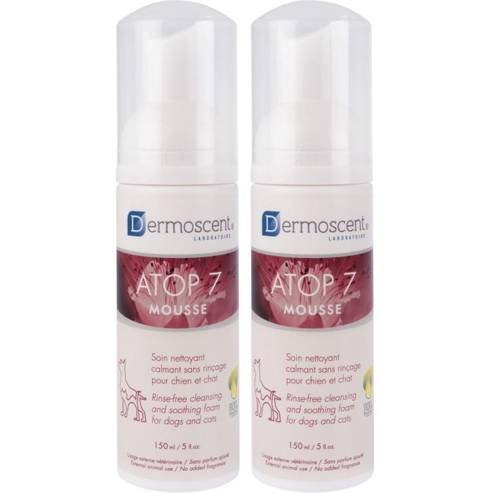 Twee flacons Dermoscent Atop 7 Mousse voor honden en katten, 150ml.