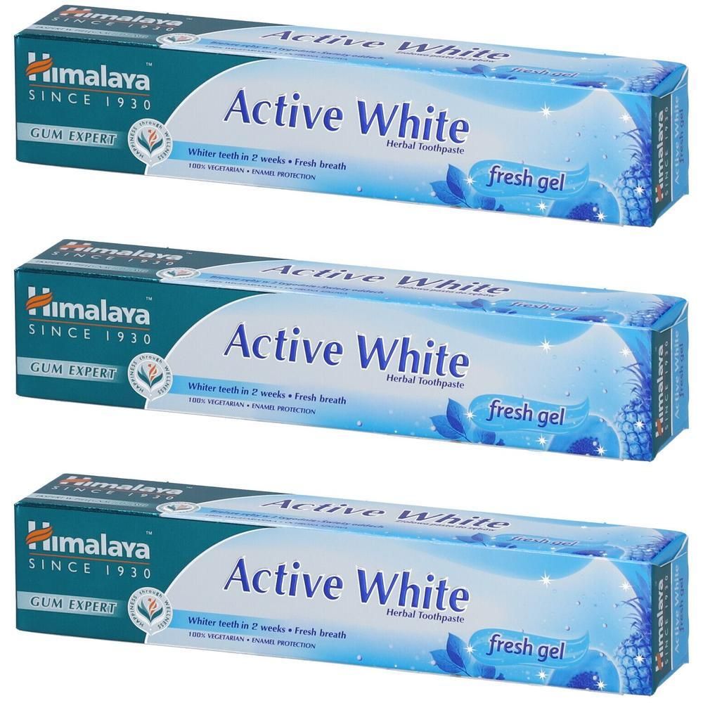Drie pakken Himalaya Active White Kruidentandpasta. Frisse gel formule.