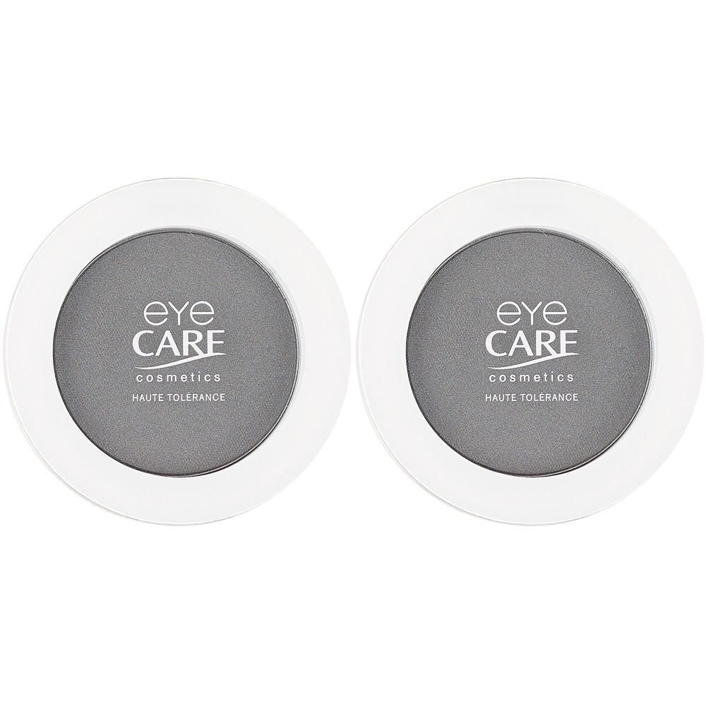 Twee ronde potjes met grijze oogschaduw van Eye Care Cosmetics.