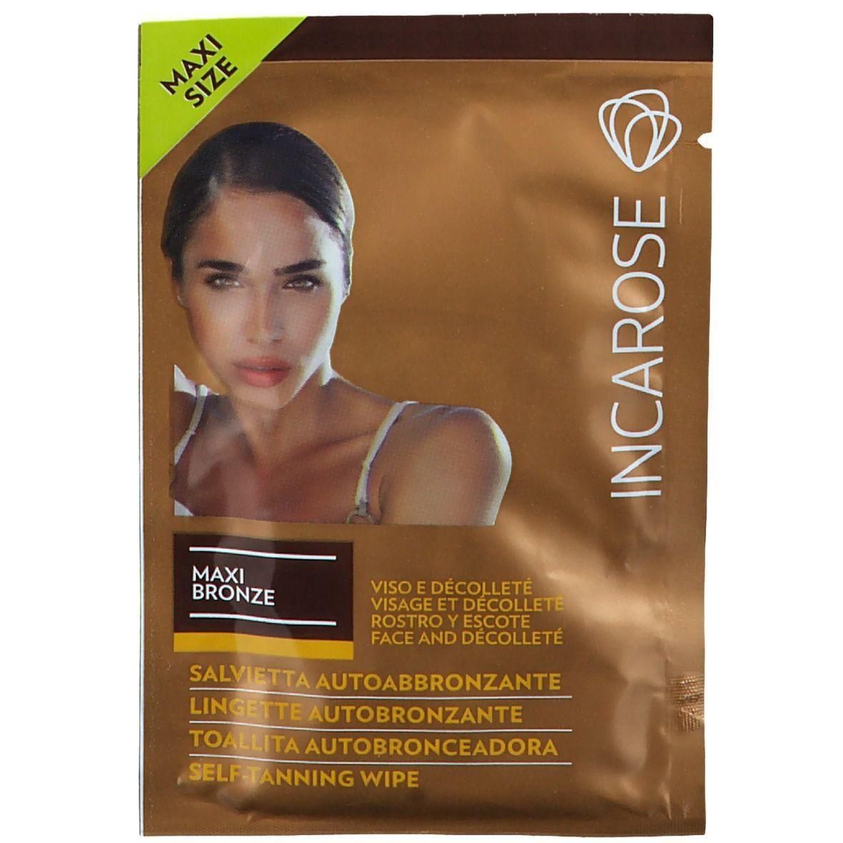 Lingette autobronzante INCAROSE Maxi Bronze pour visage et décolleté.