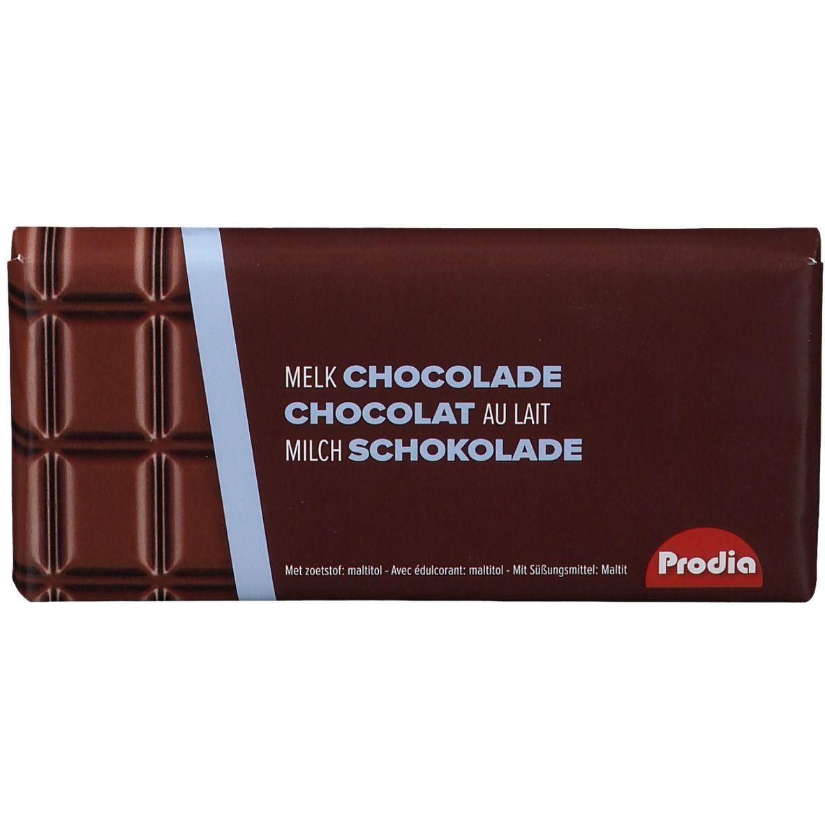 Tablette de chocolat au lait de la marque Prodia.