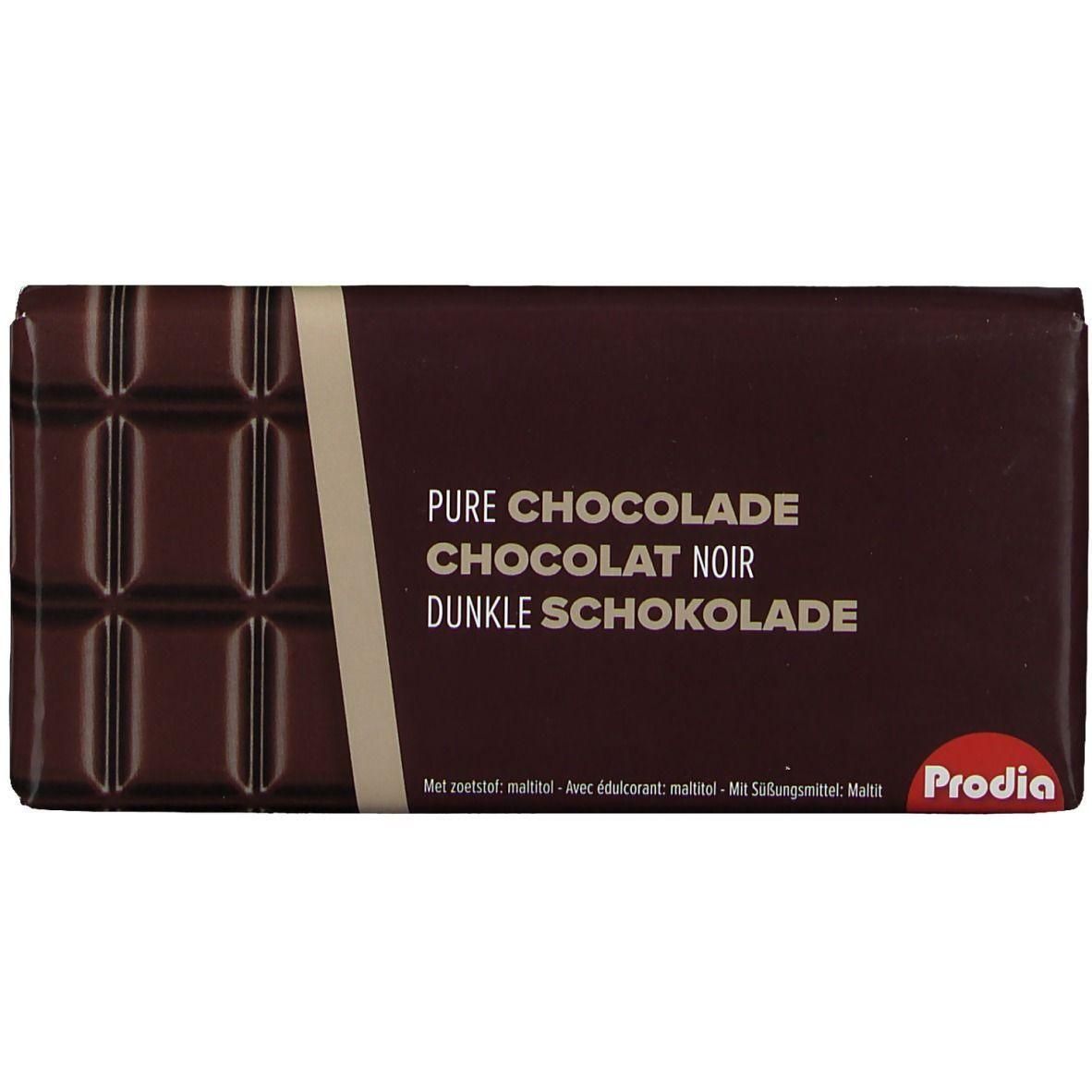 Chocolat noir Prodia, avec des segments rectangulaires.