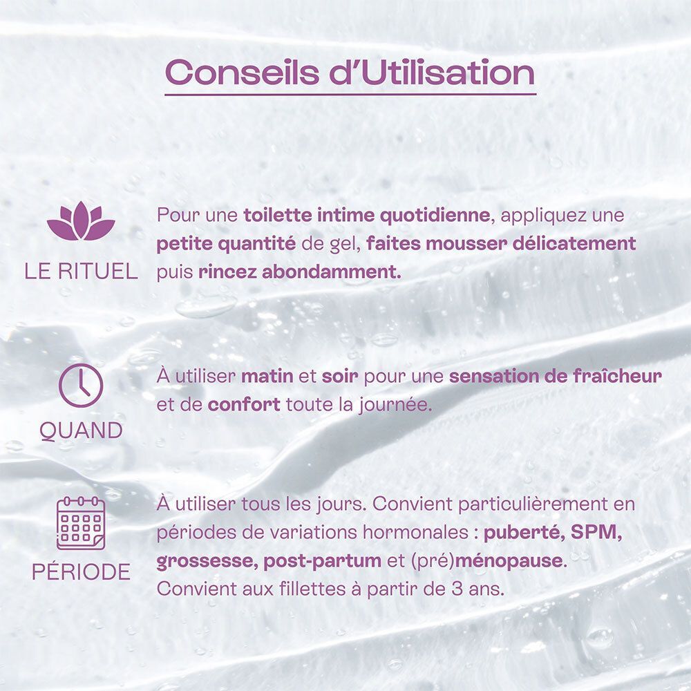 Conseils d'utilisation du soin intime Omum L'Intime : usage quotidien, matin et soir.