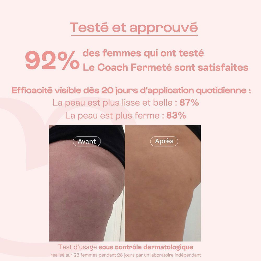 Comparaison avant-après de zones de peau traitées avec "Coach fermeté".