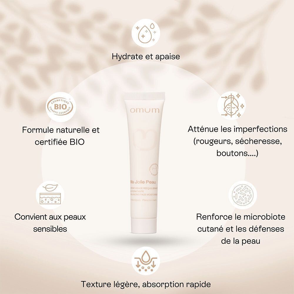 Omum Ma Jolie Peau Crème Visage : formule bio, hydrate, apaise, pour peaux sensibles.