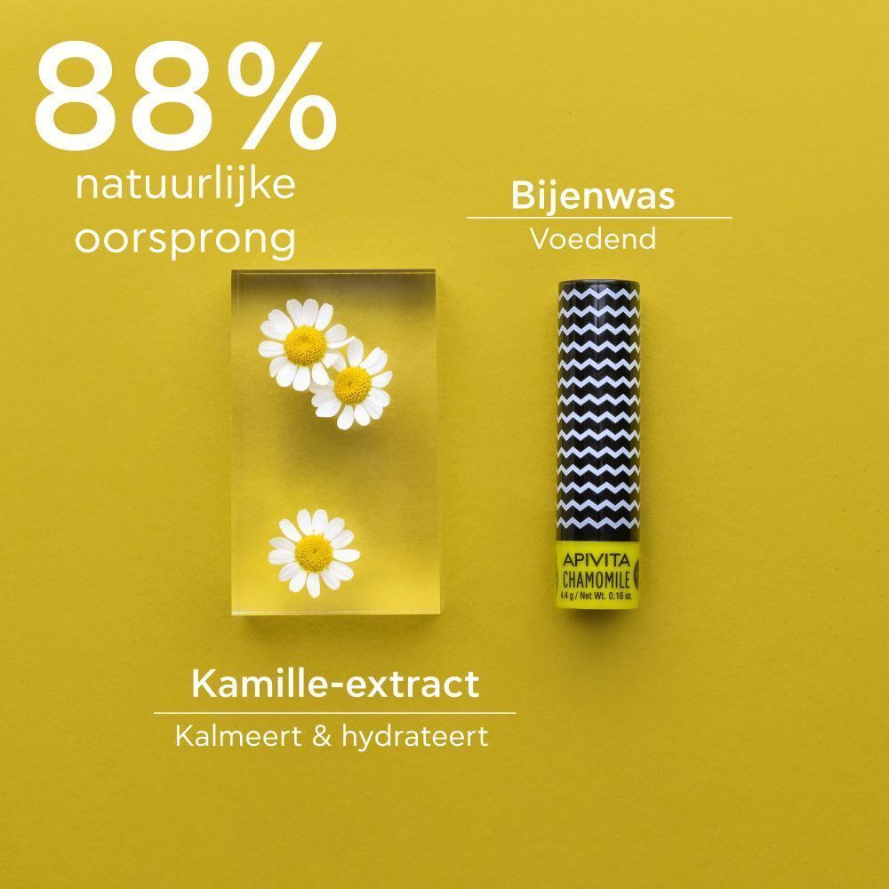 Lipbalm met kamille, kamille-extract en bijenwas. 88% van natuurlijke oorsprong.