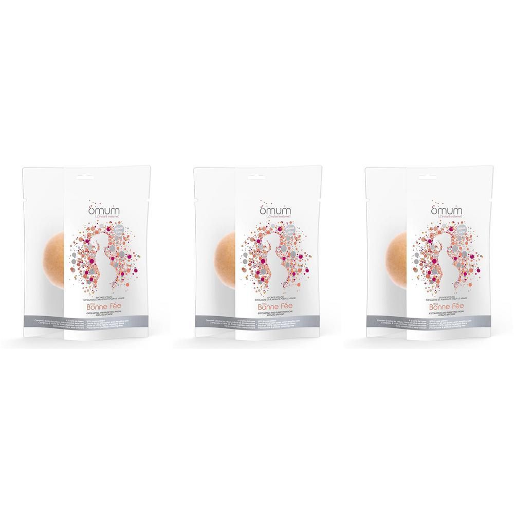 Drie verpakte konjac sponzen met een silhouet van een vrouw en bloemenpatroon.
