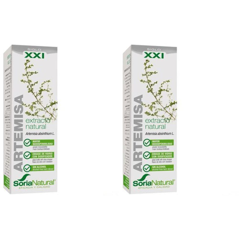 Twee dozen SoriaNatural Artemisia Vulgaris XXI, wit met groene accenten en plantafbeelding.