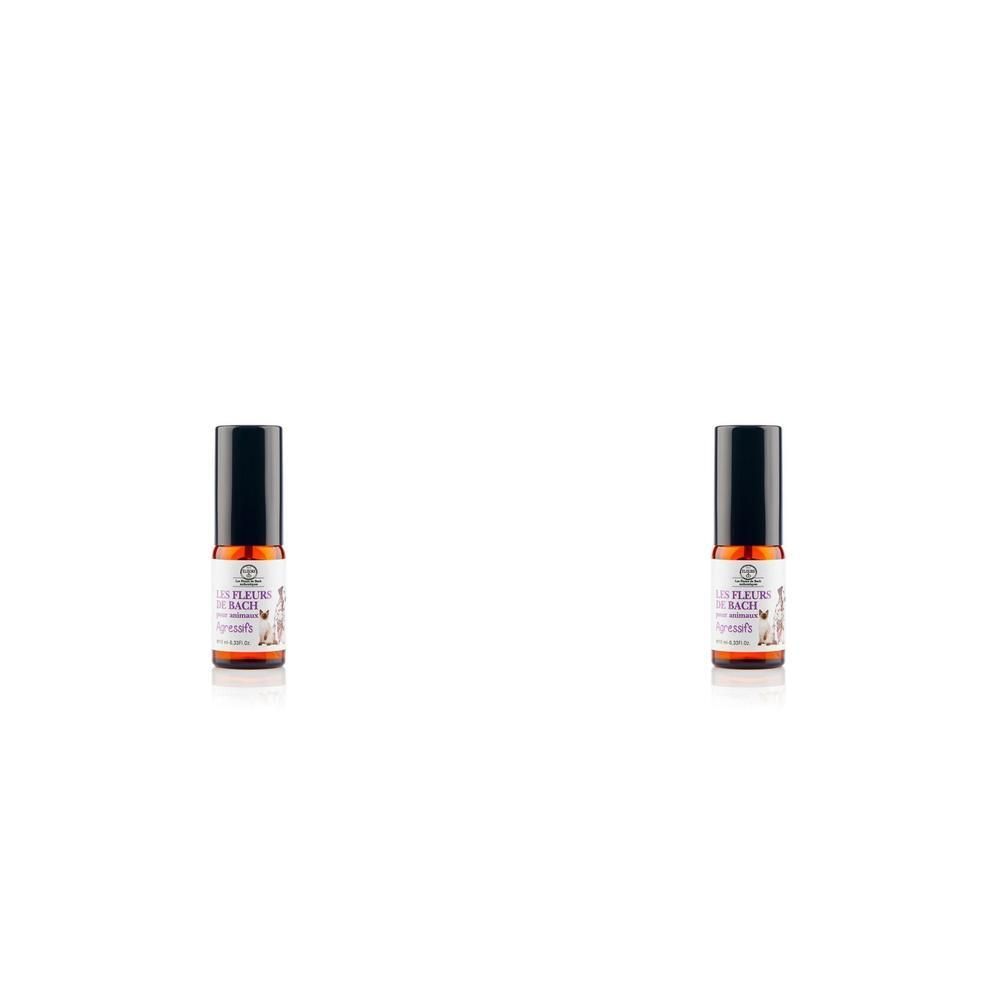 Deux petits flacons en verre avec applicateur roll-on et bouchon noir. Étiquette avec inscription violette et blanche.