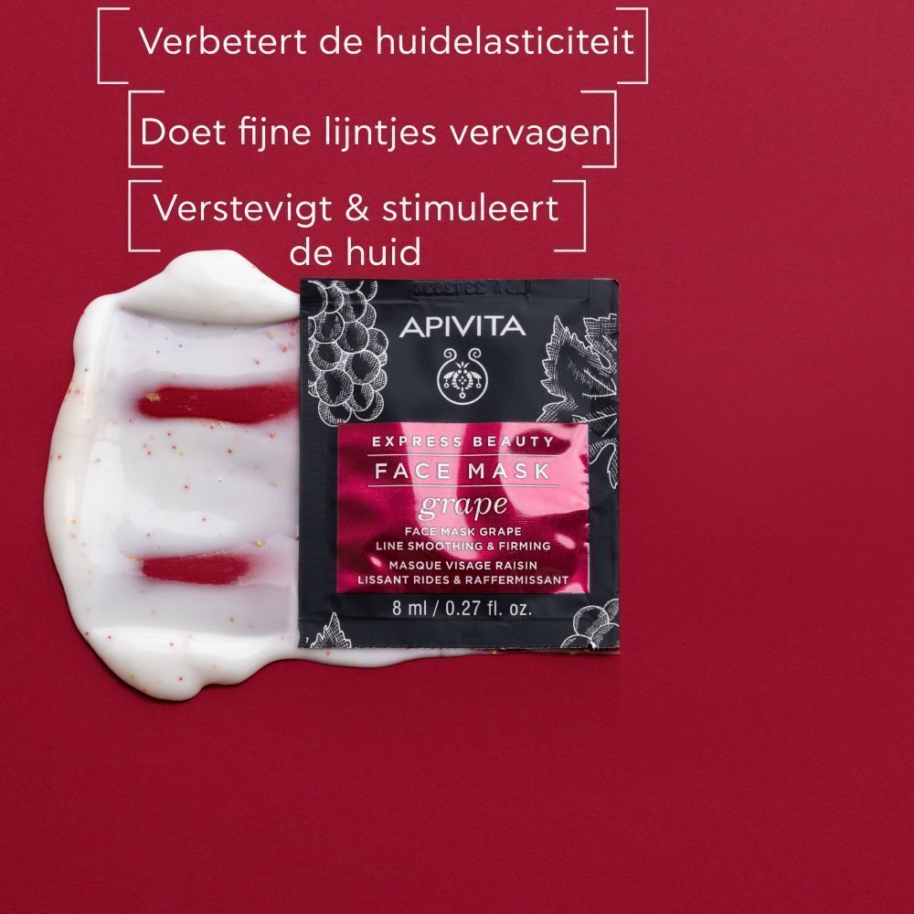Gezichtsmasker Apivita Express Beauty Druif. Maakt glad en verstevigt. 8 ml.