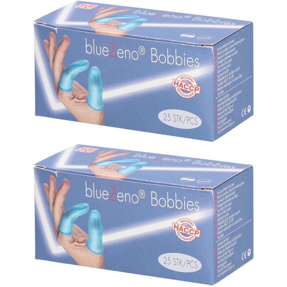 Deux boîtes de 25 capuchons bleus "Bluezeno Bobbies".