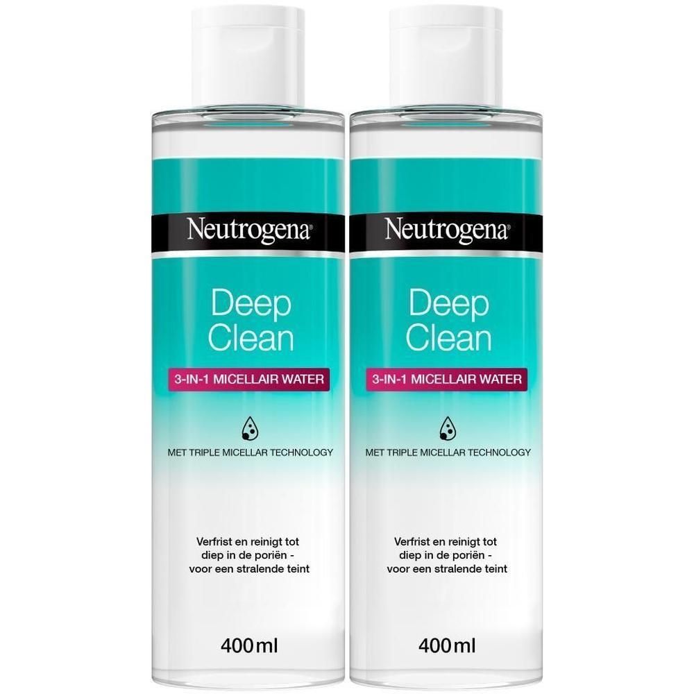 Twee flessen Neutrogena Deep Clean 3-in-1 Micellair Water, elk 400 ml.