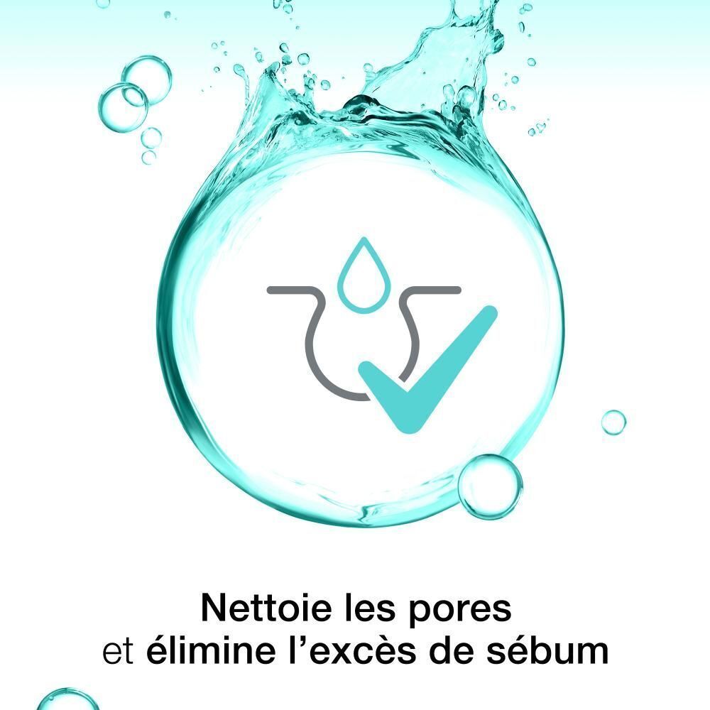 Graphique : pores de la peau avec une coche, indiquant un nettoyage en profondeur.