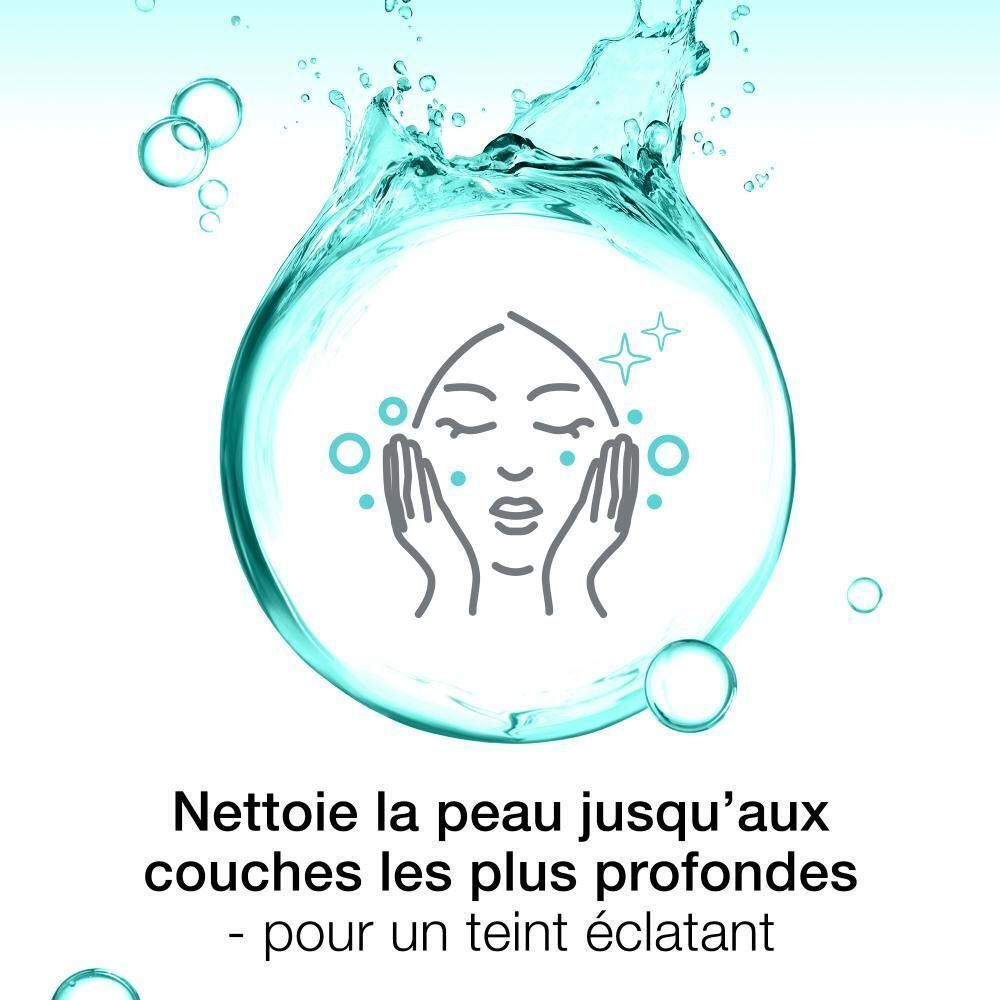 Graphique : visage avec des étoiles, montrant une peau éclatante après le nettoyage.