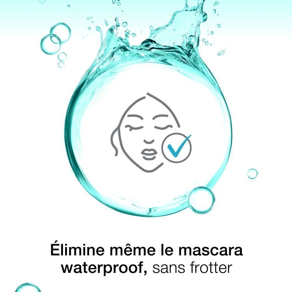 Graphique : visage avec une coche, montrant le démaquillage facile.